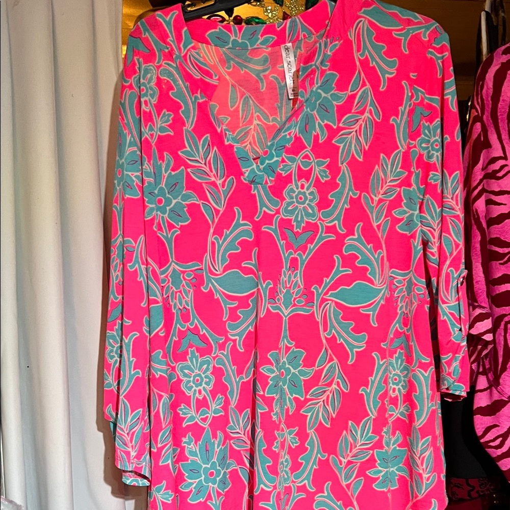Vibrant Pink and Green Floral Tunic